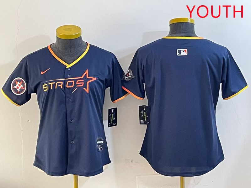Youth Houston Astros Blank Drak Blue Three generations Joint Name 2025 Nike MLB Jersey style 3